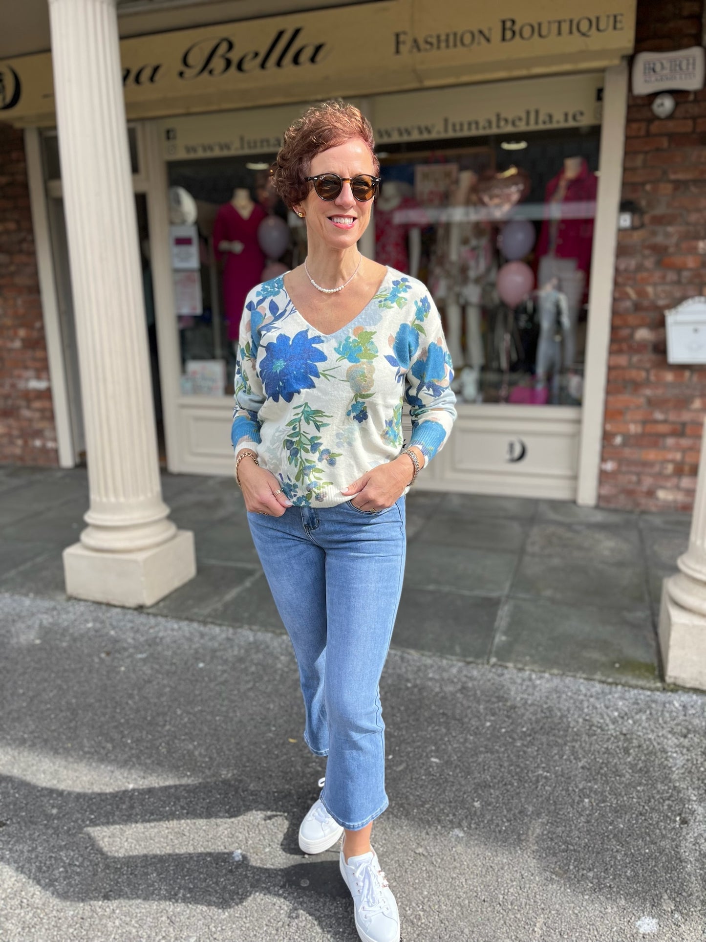 Blue Floral Knit Sweater