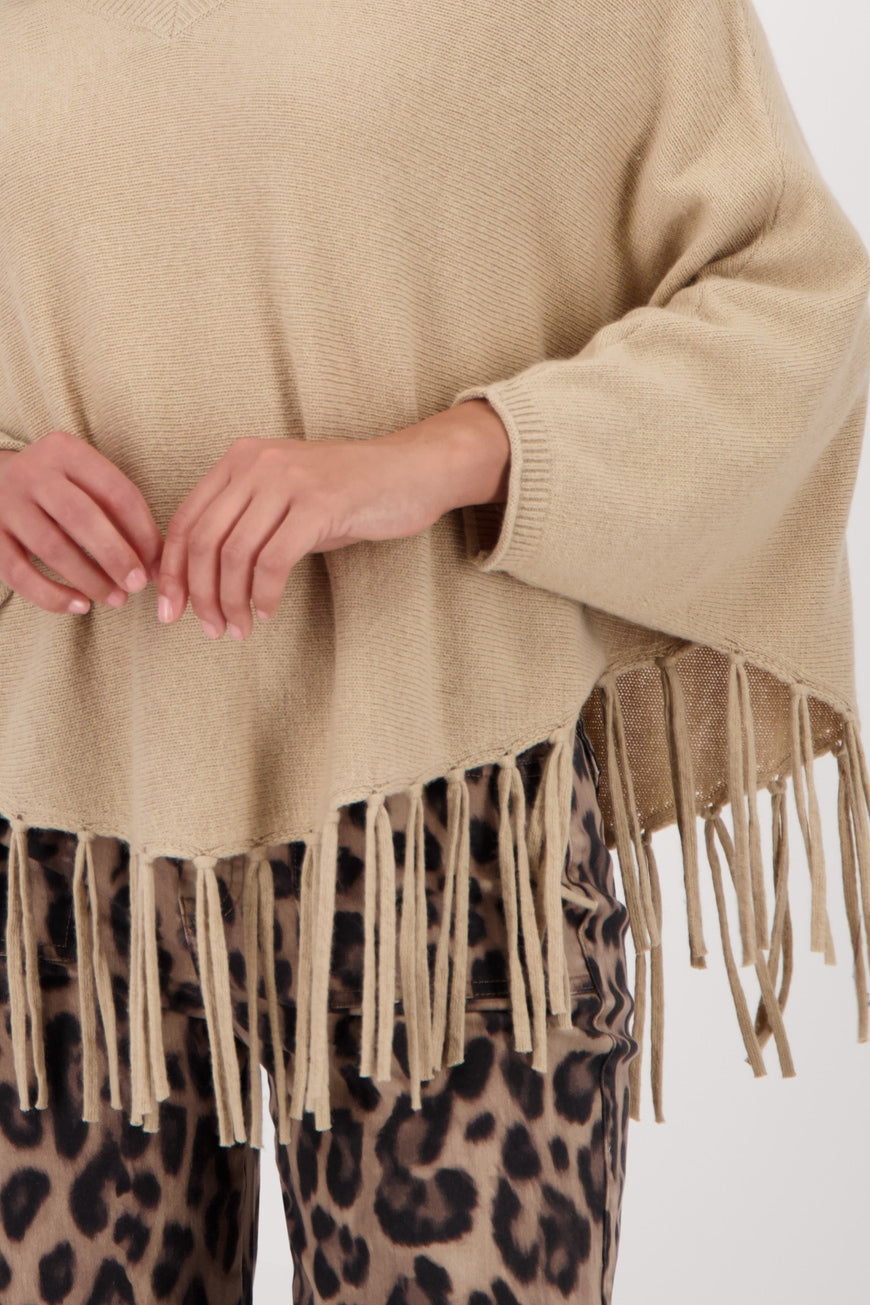 Monari Camel Fringed Poncho
