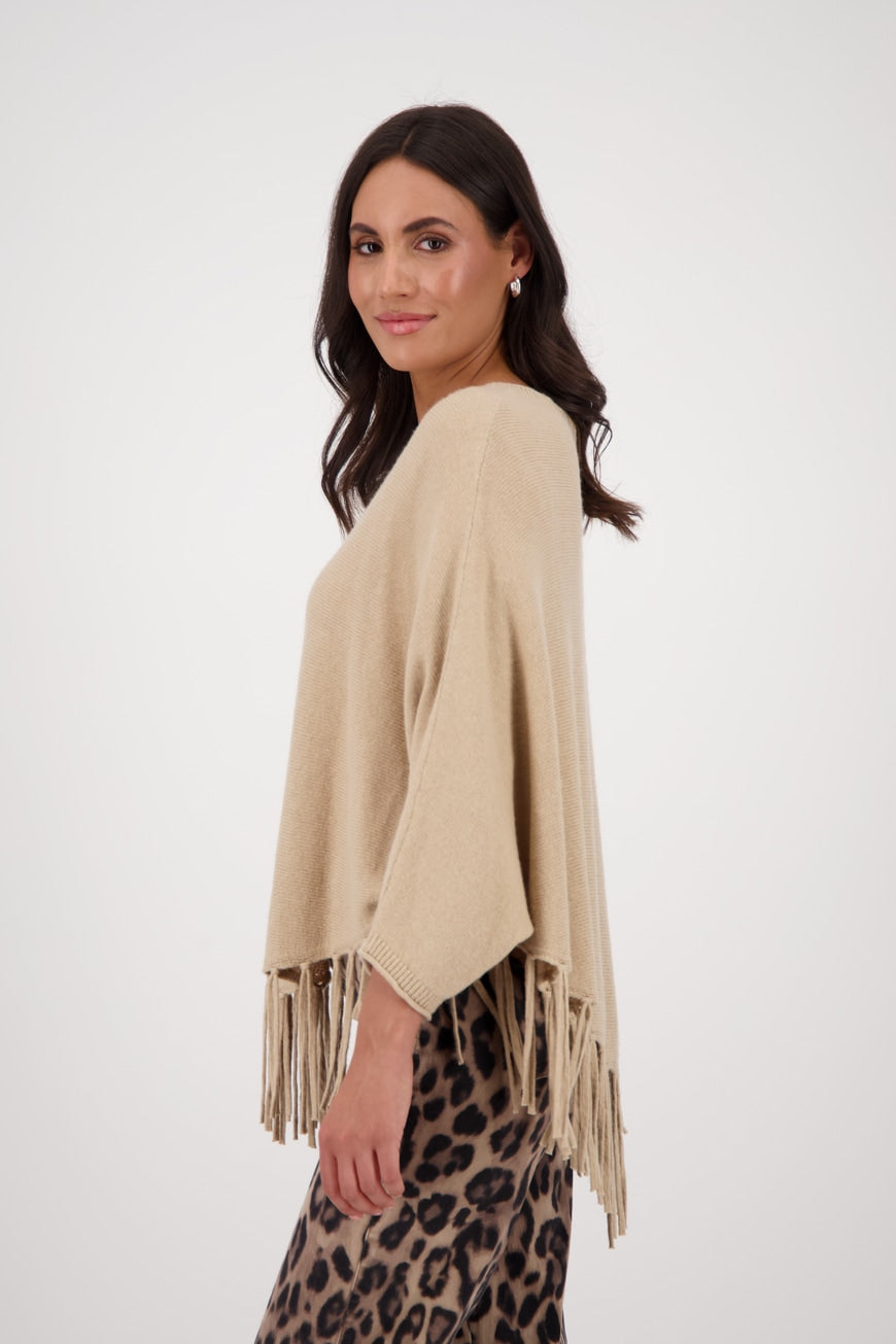 Monari Camel Fringed Poncho