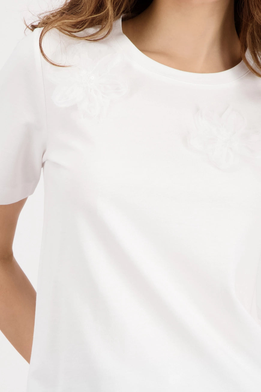 Monari Off White T-shirt with 3D Flowers