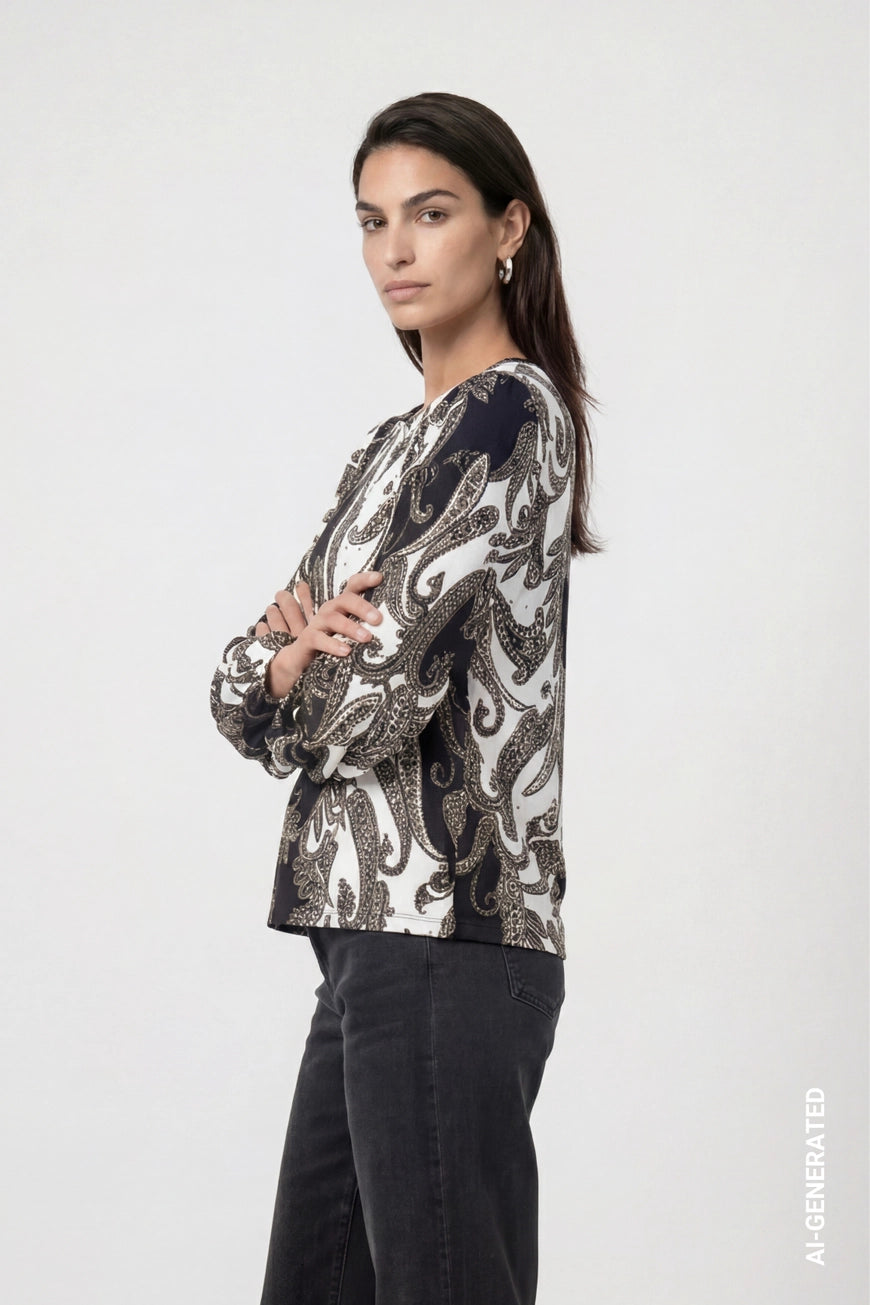 Monari Olive Paisley Print Pullover