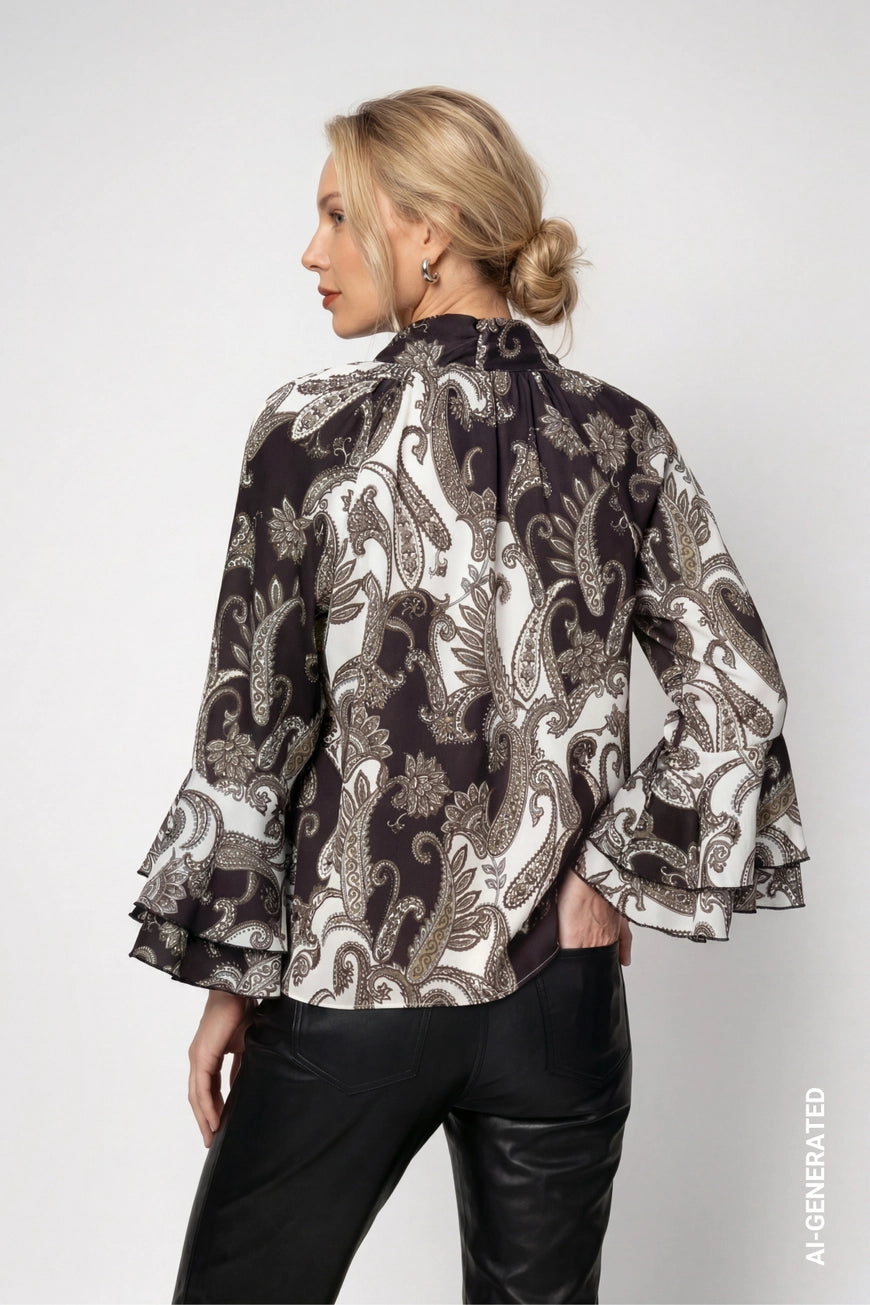 Monari Olive Paisley Print Blouse