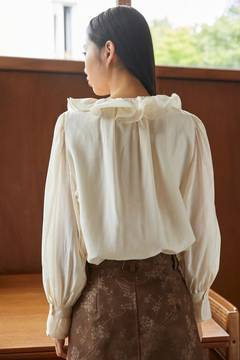 Cream Ruffle Collar Blouse