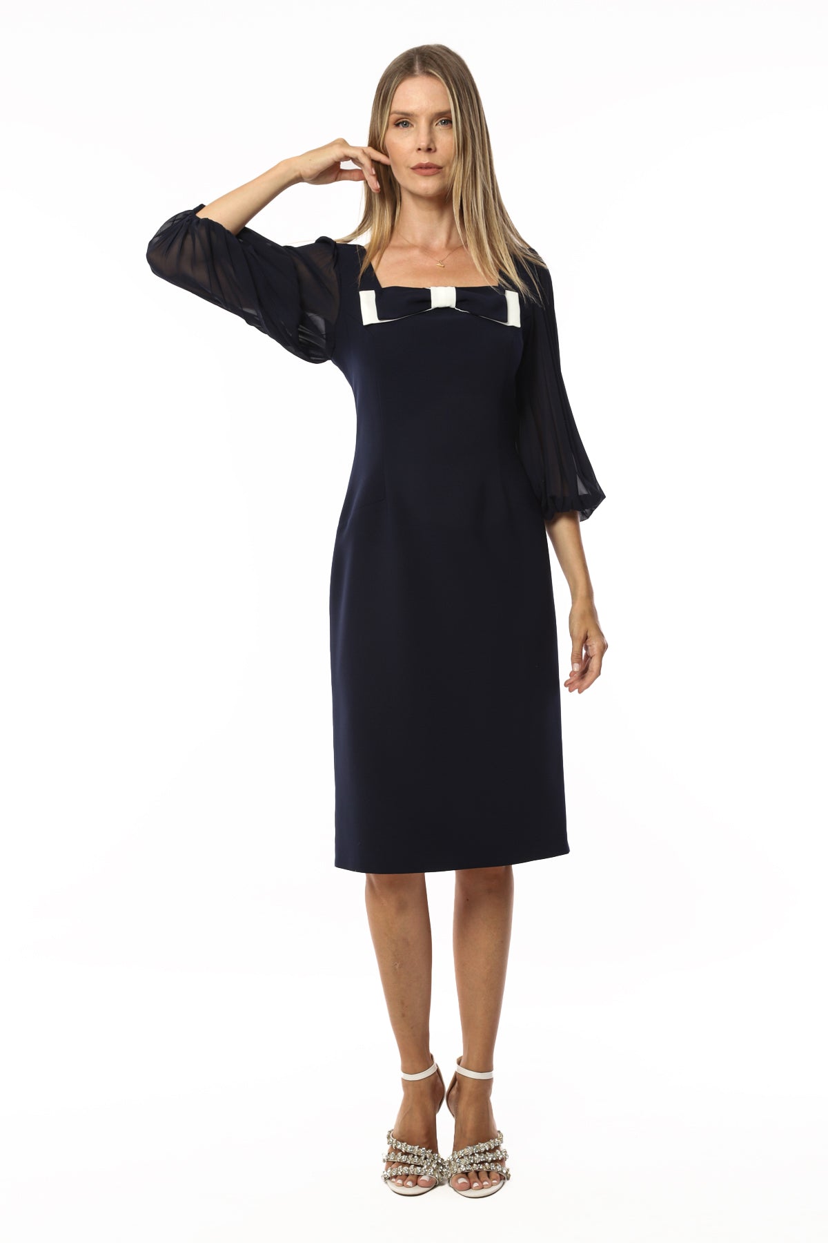 Navy Chiffon Sleeve Dress