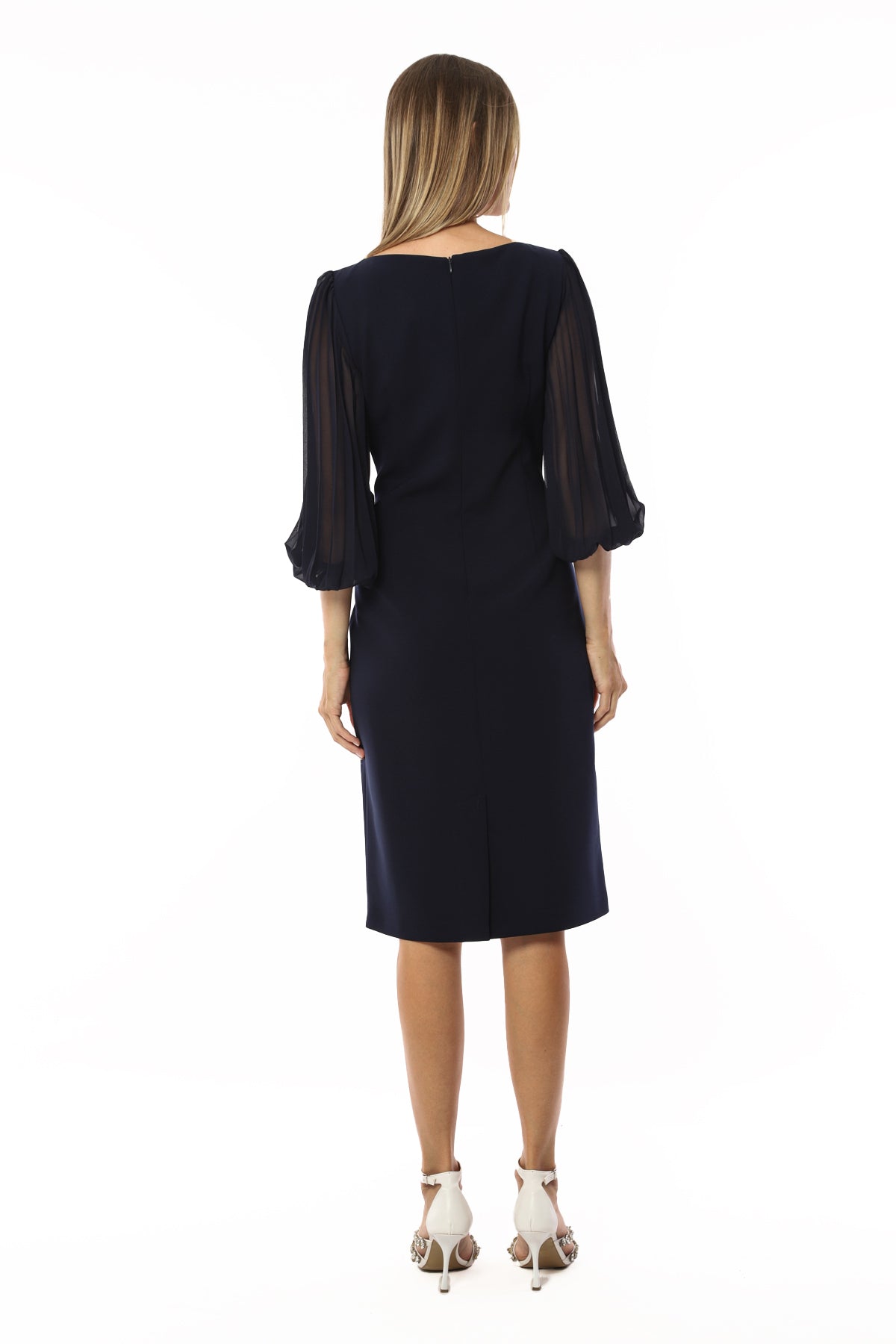 Navy Chiffon Sleeve Dress