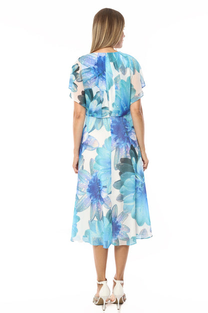 Aqua Blue Floral Print Dress
