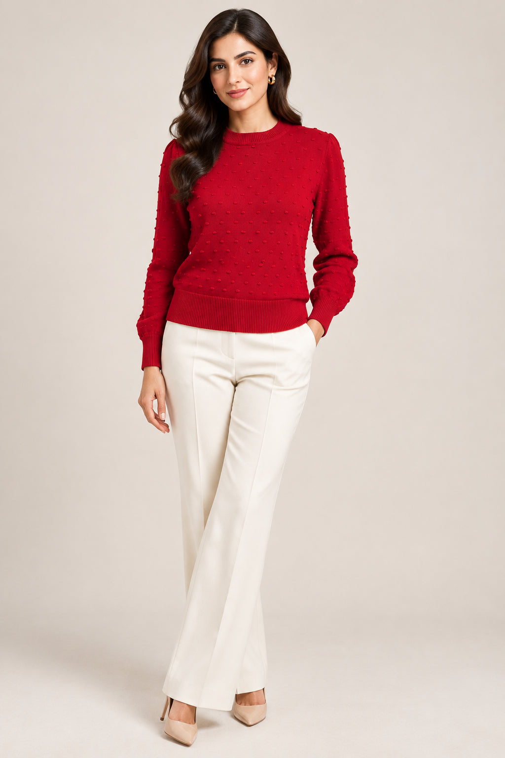 Libra Red Textured Sweater
