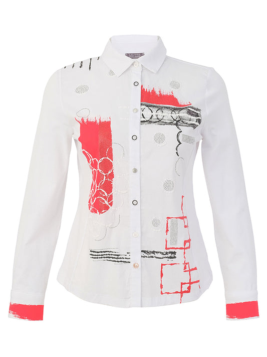 Dolcezza White & Red Abstract Blouse