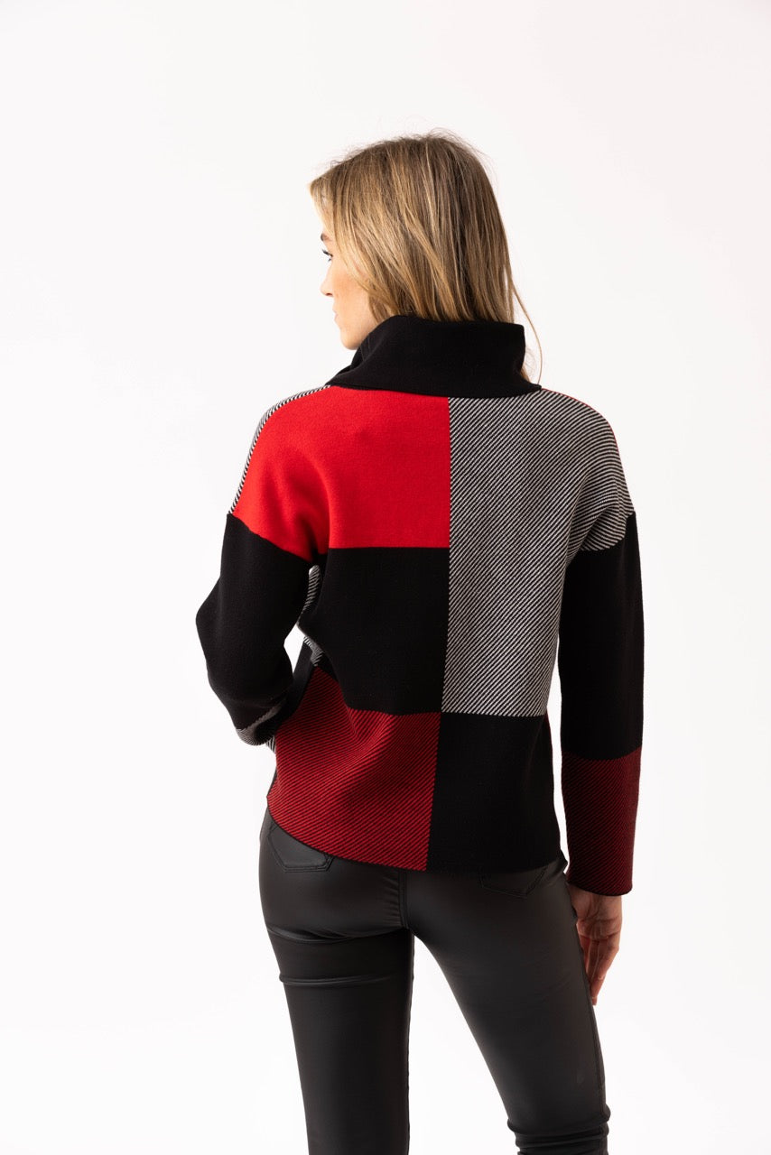 Marble Red Colourblock Sweater
