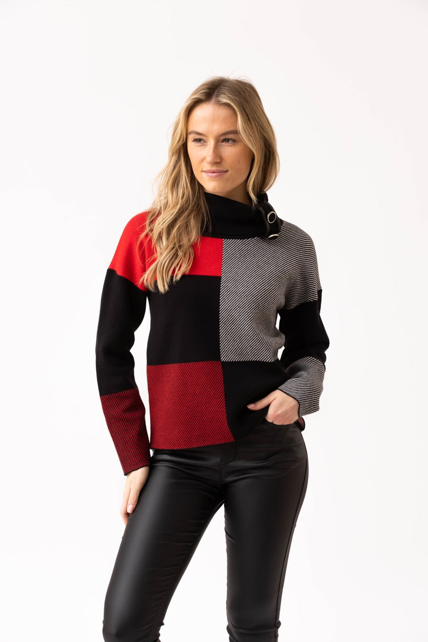Marble Red Colourblock Sweater