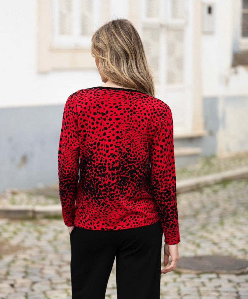 Marble Red Printed Sweater