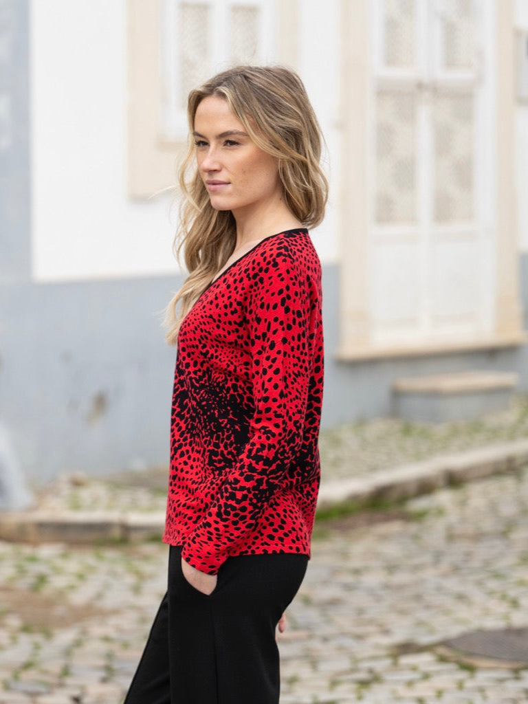 Marble Red Printed Sweater