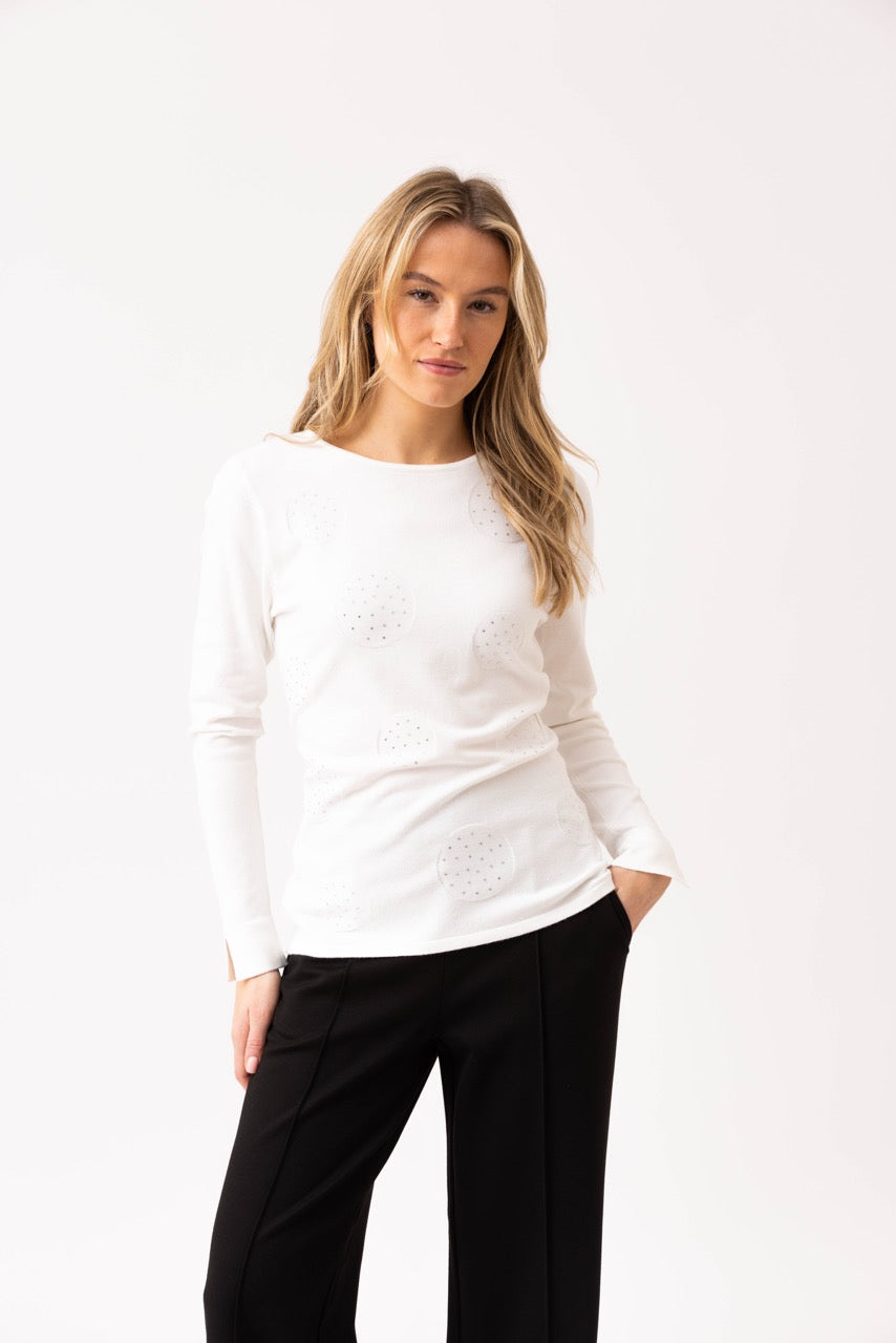 Marble White Circle Embellished Sweater
