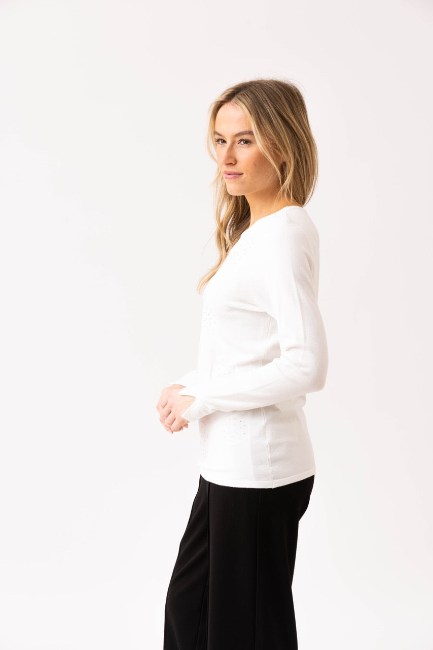 Marble White Circle Embellished Sweater