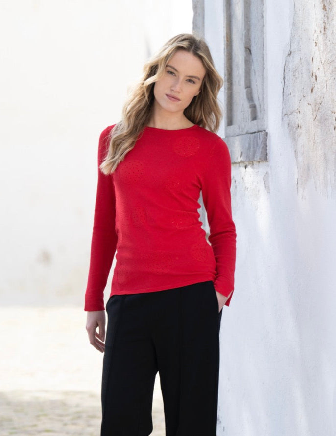 Marble Red Circle Embellished Sweater