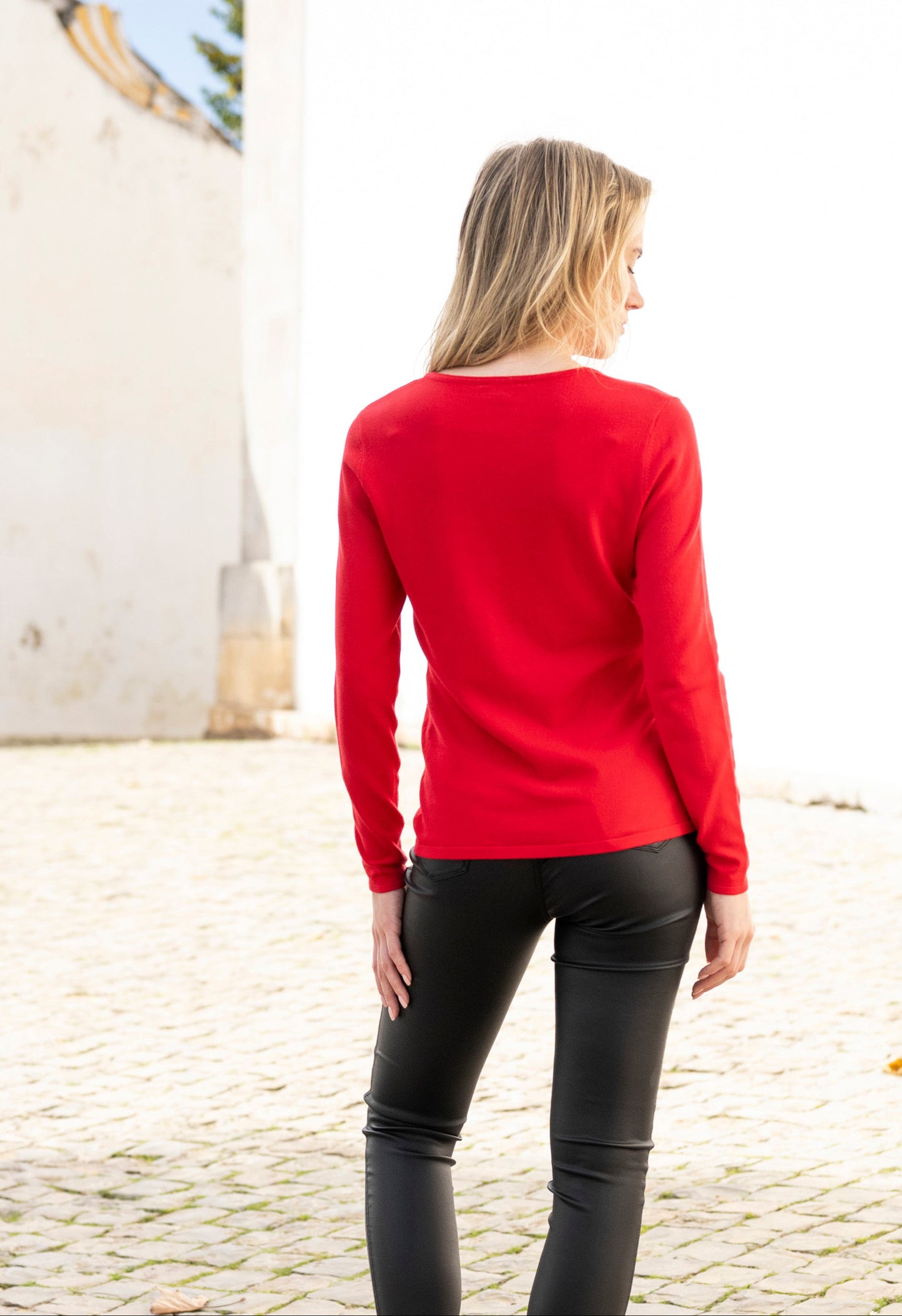 Marble Red Embellished Sweater