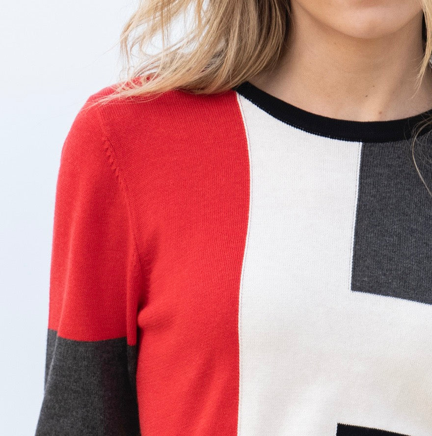 Marble Red 3 Tone Colourblock Sweater