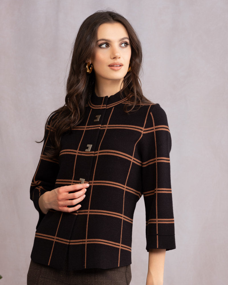 Black and Brown Window Pane Check Cardigan