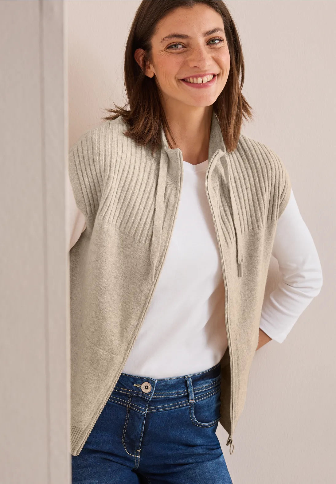 Cecil Sand Sleeveless Cardigan