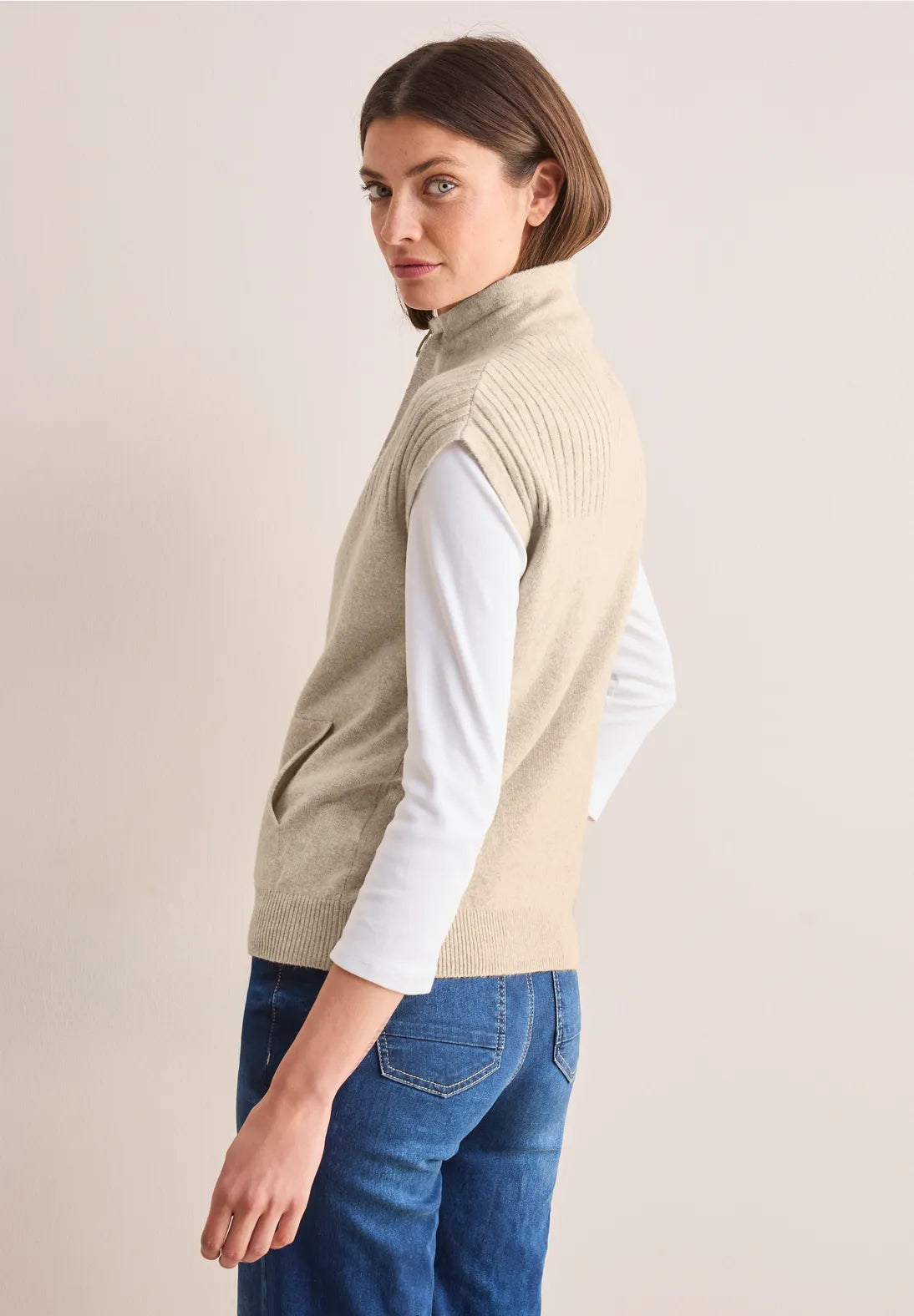 Cecil Sand Sleeveless Cardigan