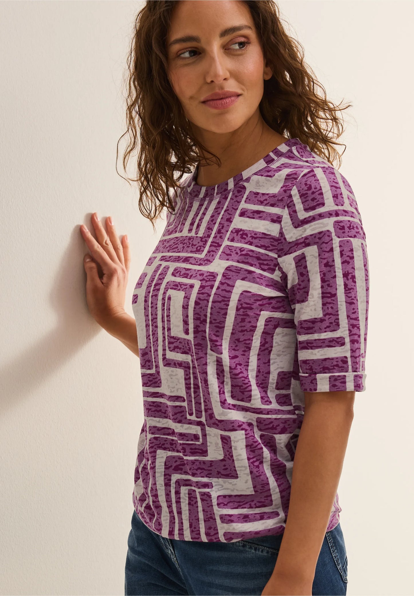 Cecil Pink Two Tone Printed Burnout Top