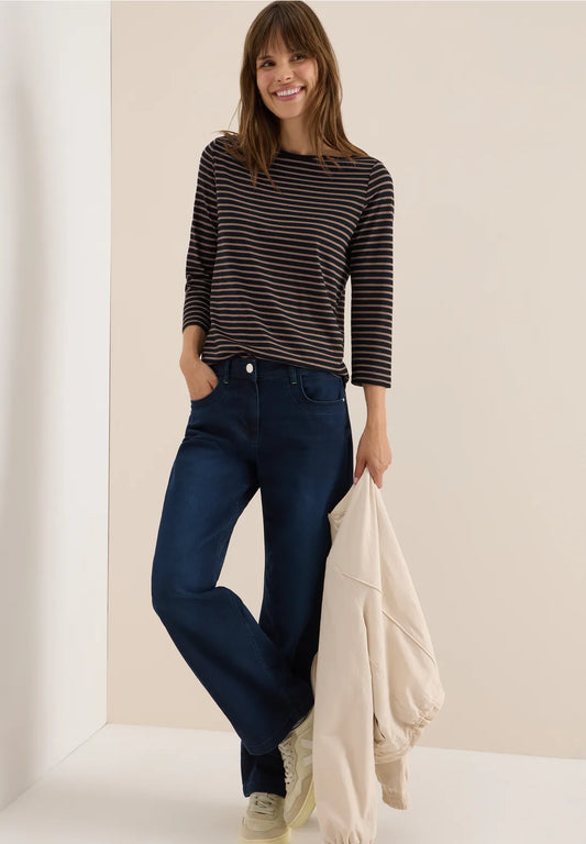 Cecil Navy and Cocoa Striped Top