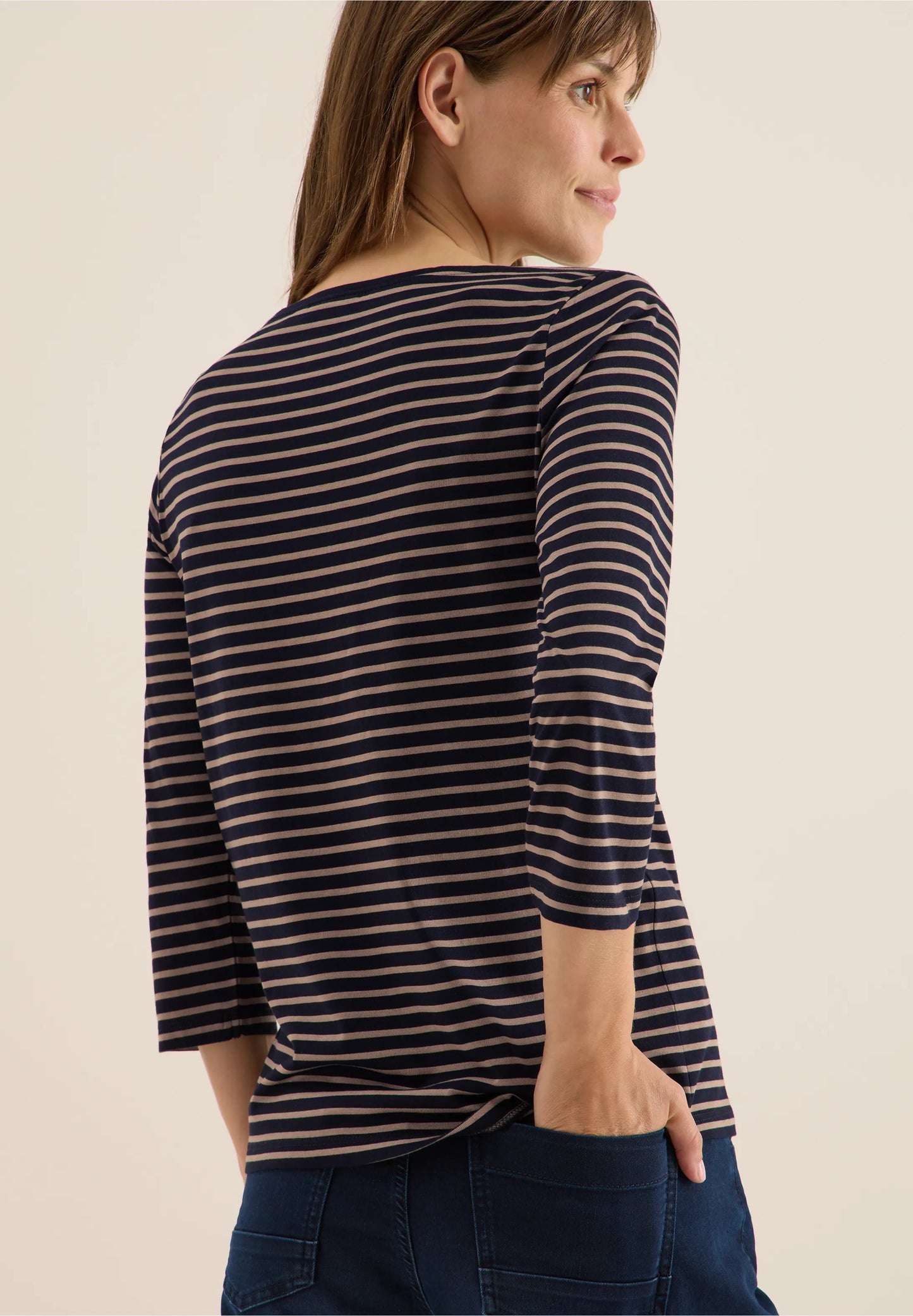Cecil Navy and Cocoa Striped Top