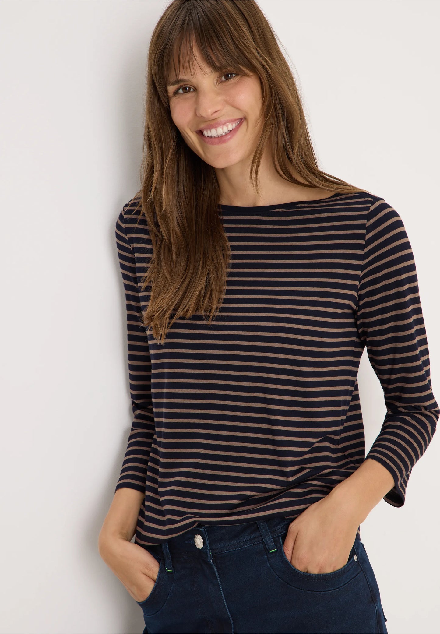 Cecil Navy and Cocoa Striped Top
