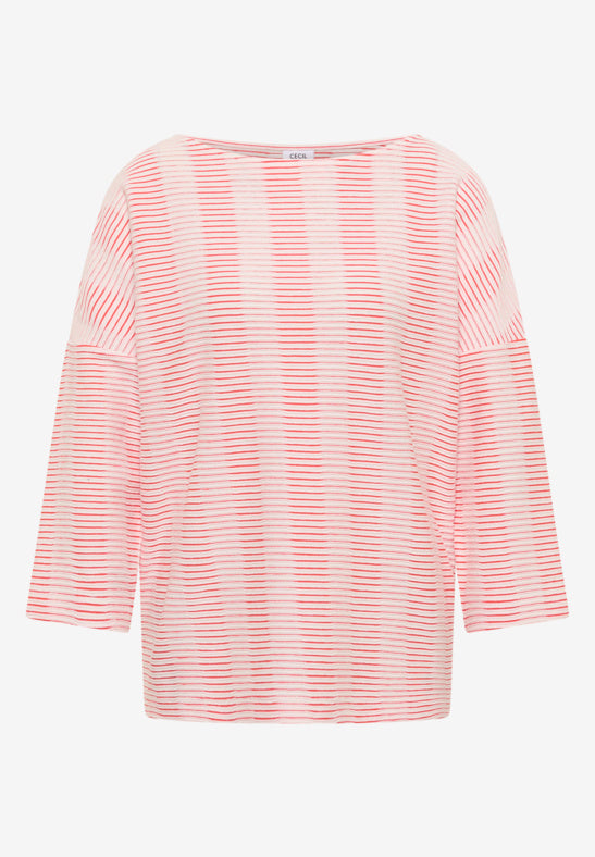 Cecil Red Wavy Structure Stripe Top
