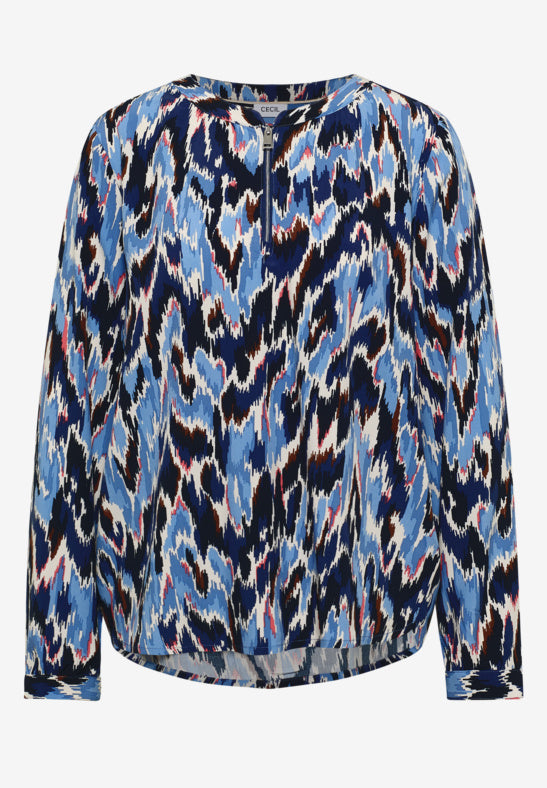 Cecil Cloud Blue Zipper Print Blouse