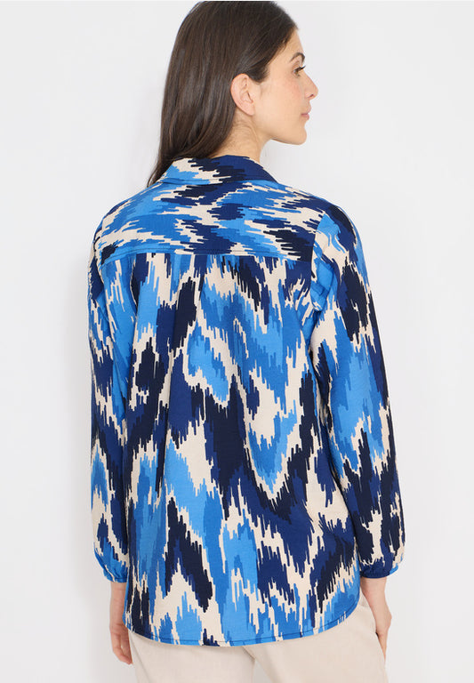Cecil Cloud Blue AOP Splitneck Blouse