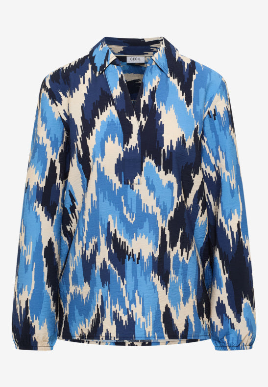 Cecil Cloud Blue AOP Splitneck Blouse
