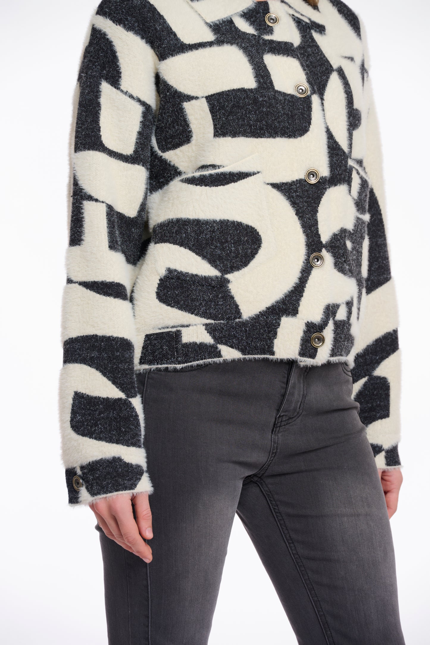 Black & Cream Abstract Boxy Jacket