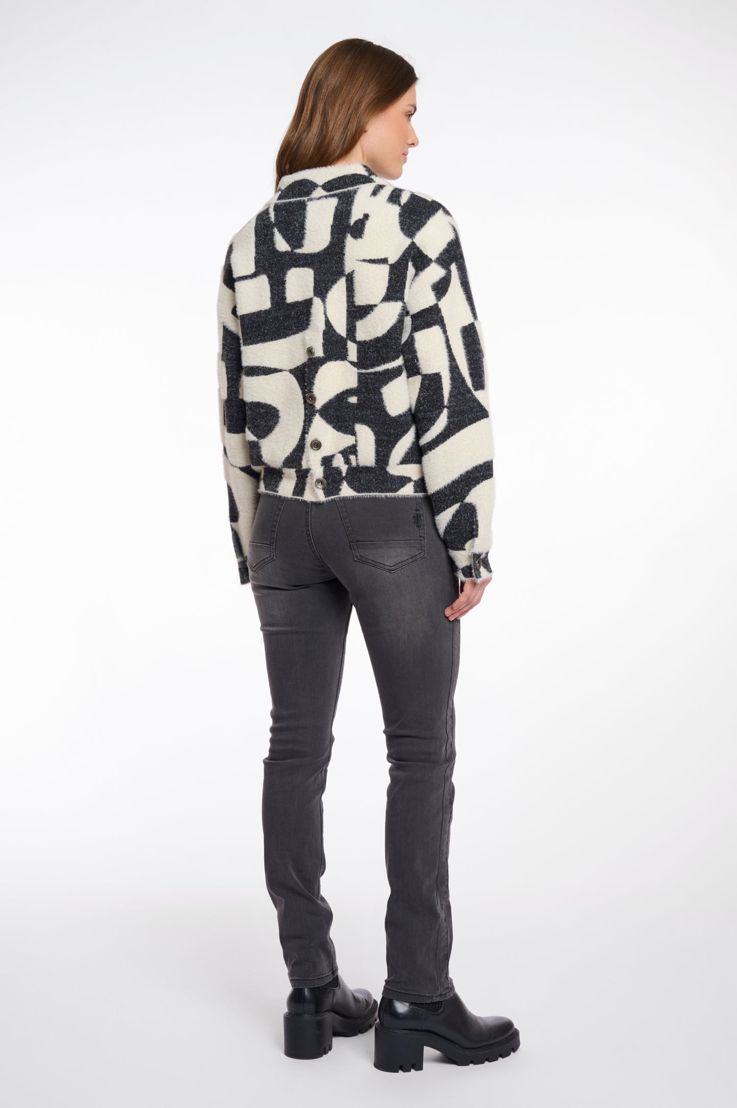 Black & Cream Abstract Boxy Jacket