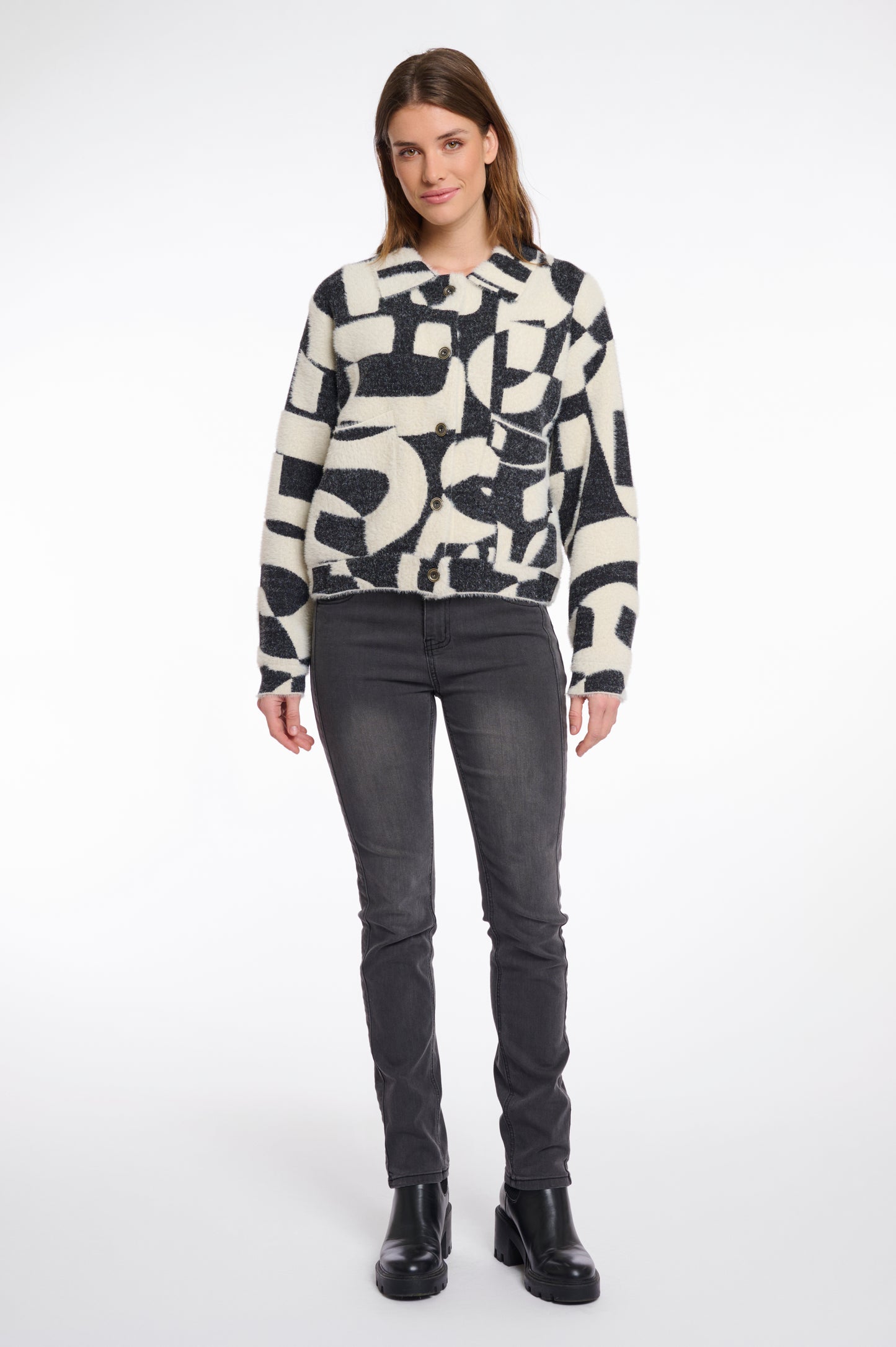 Black & Cream Abstract Boxy Jacket