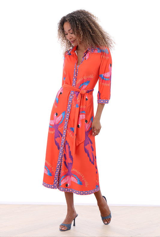 Orange Parrot Print Dress