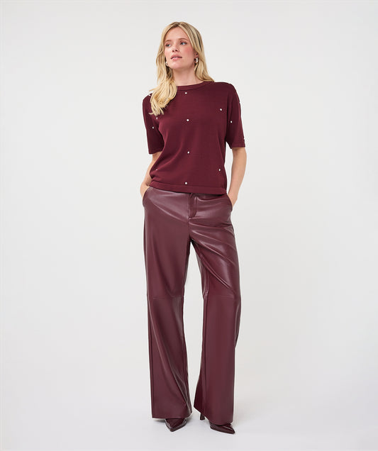 Esqualo Burgundy Faux Leather Trousers