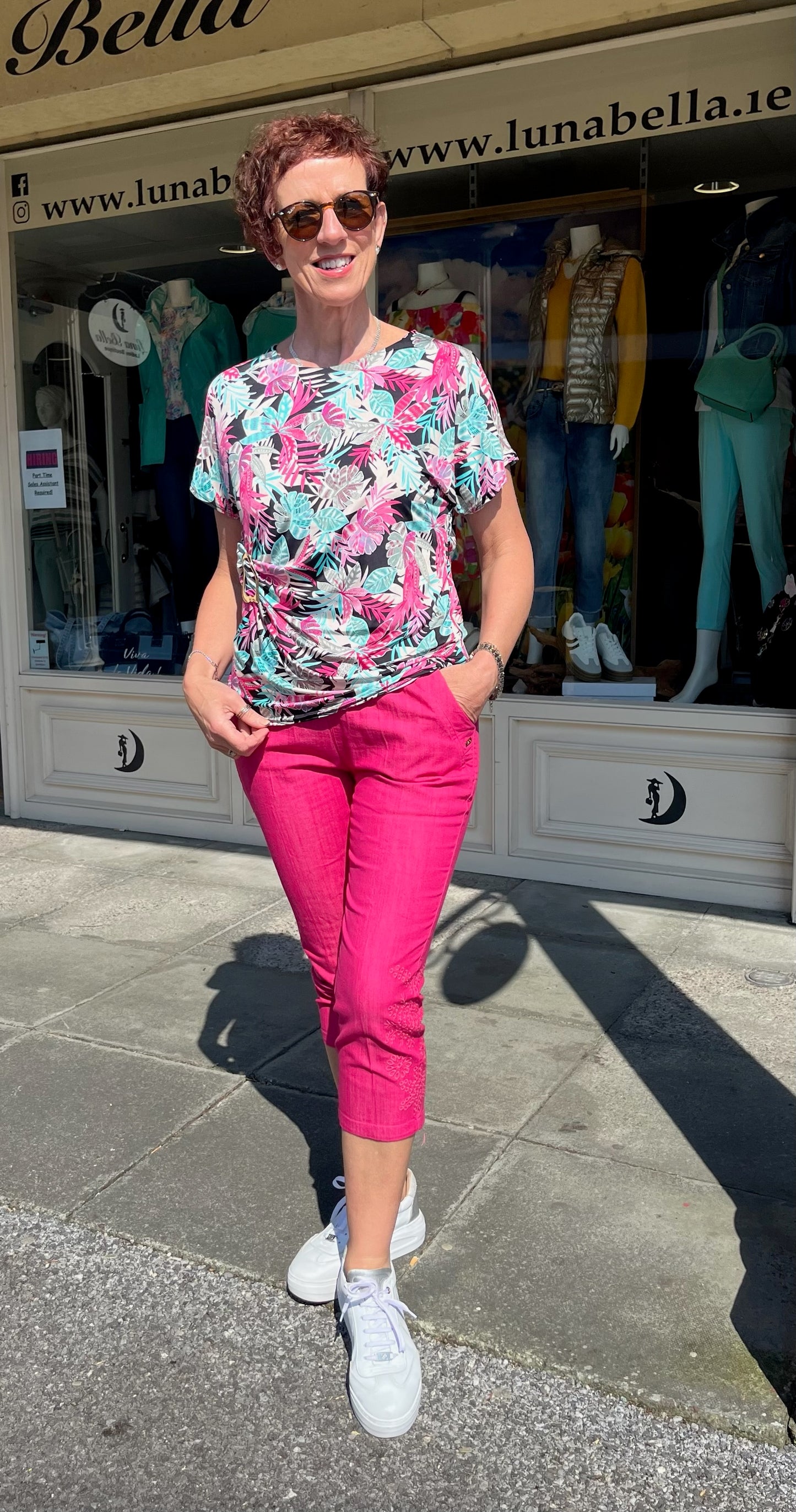 Cerise Pink Embroidered Cropped Trousers