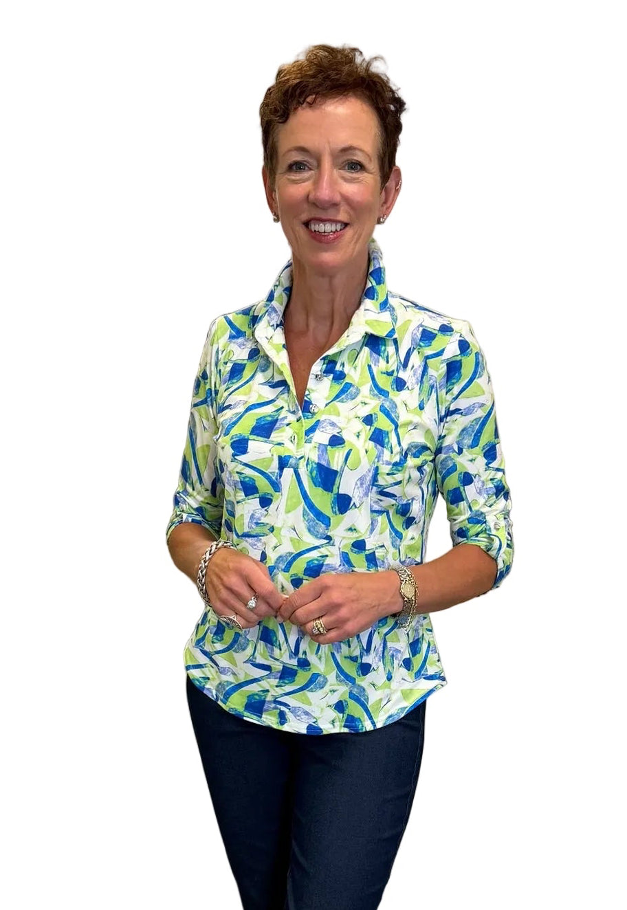 Green and Blue Print Top