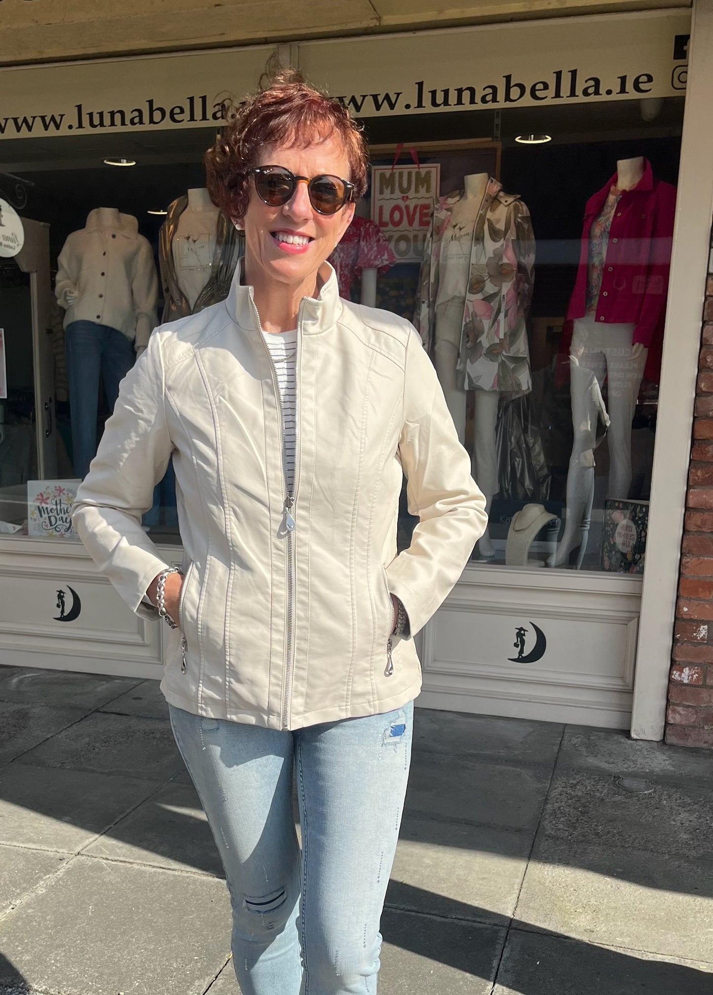 Cream Faux Leather Jacket