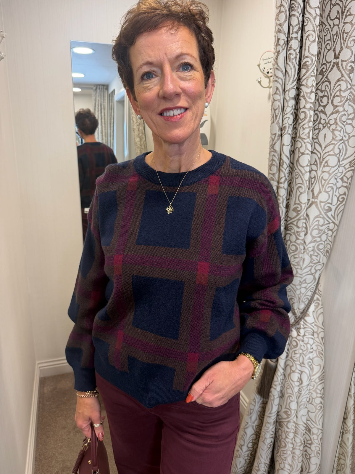 Burgundy Plaid Print Knit