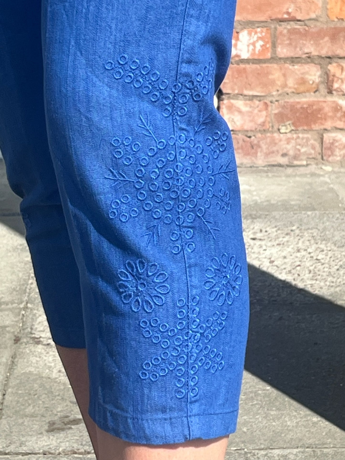 Royal Blue Embroidered Cropped Trousers