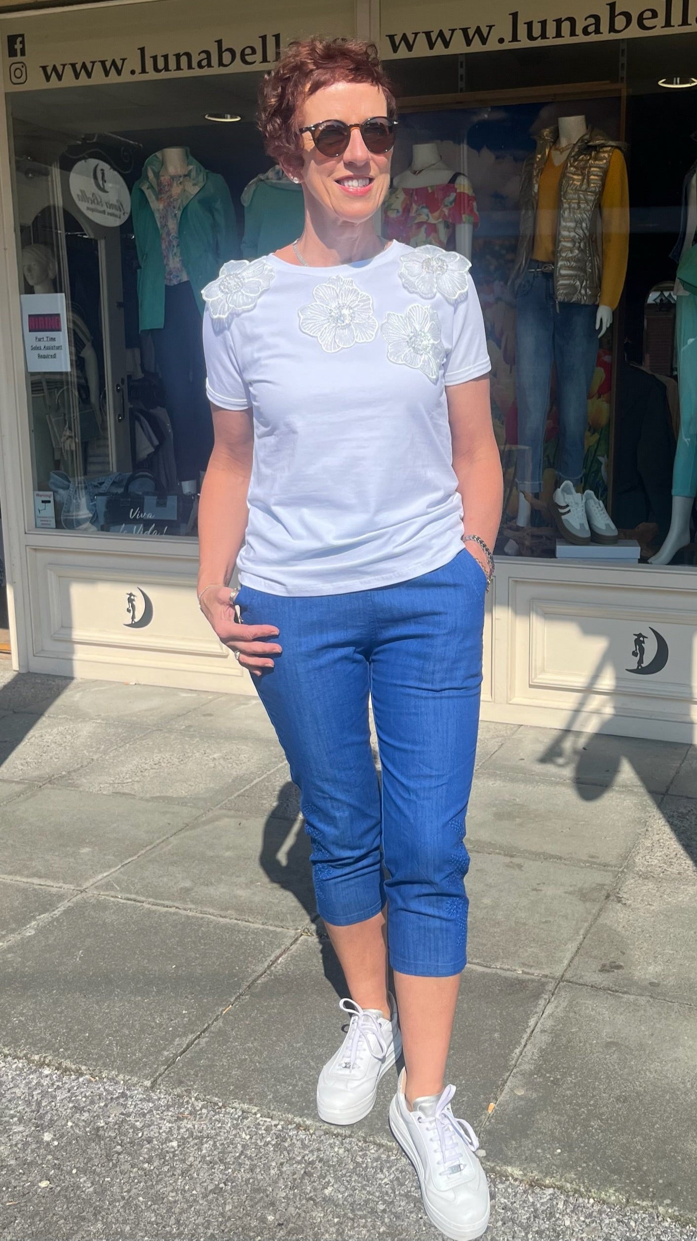 Royal Blue Embroidered Cropped Trousers