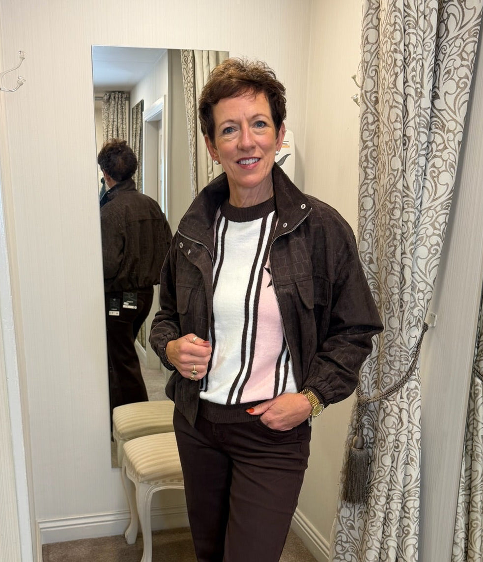 Chocolate Brown Suedette Croc Print Jacket