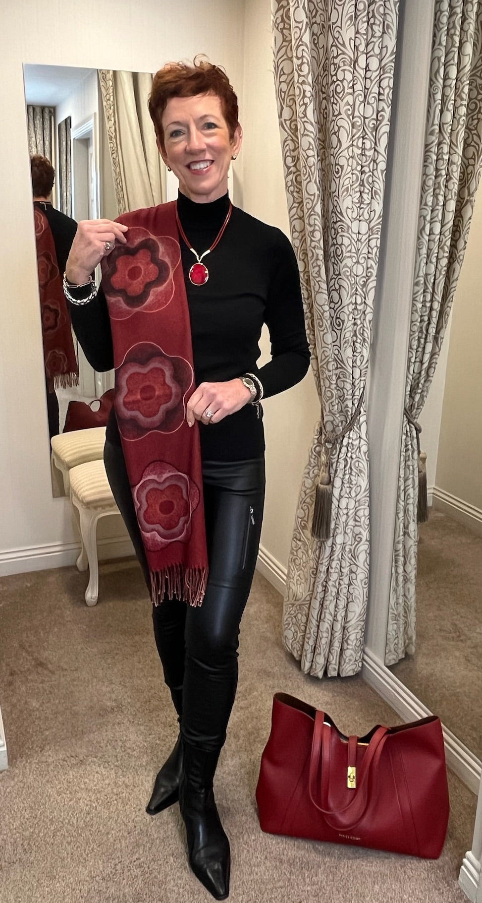 Red Flower Print Scarf