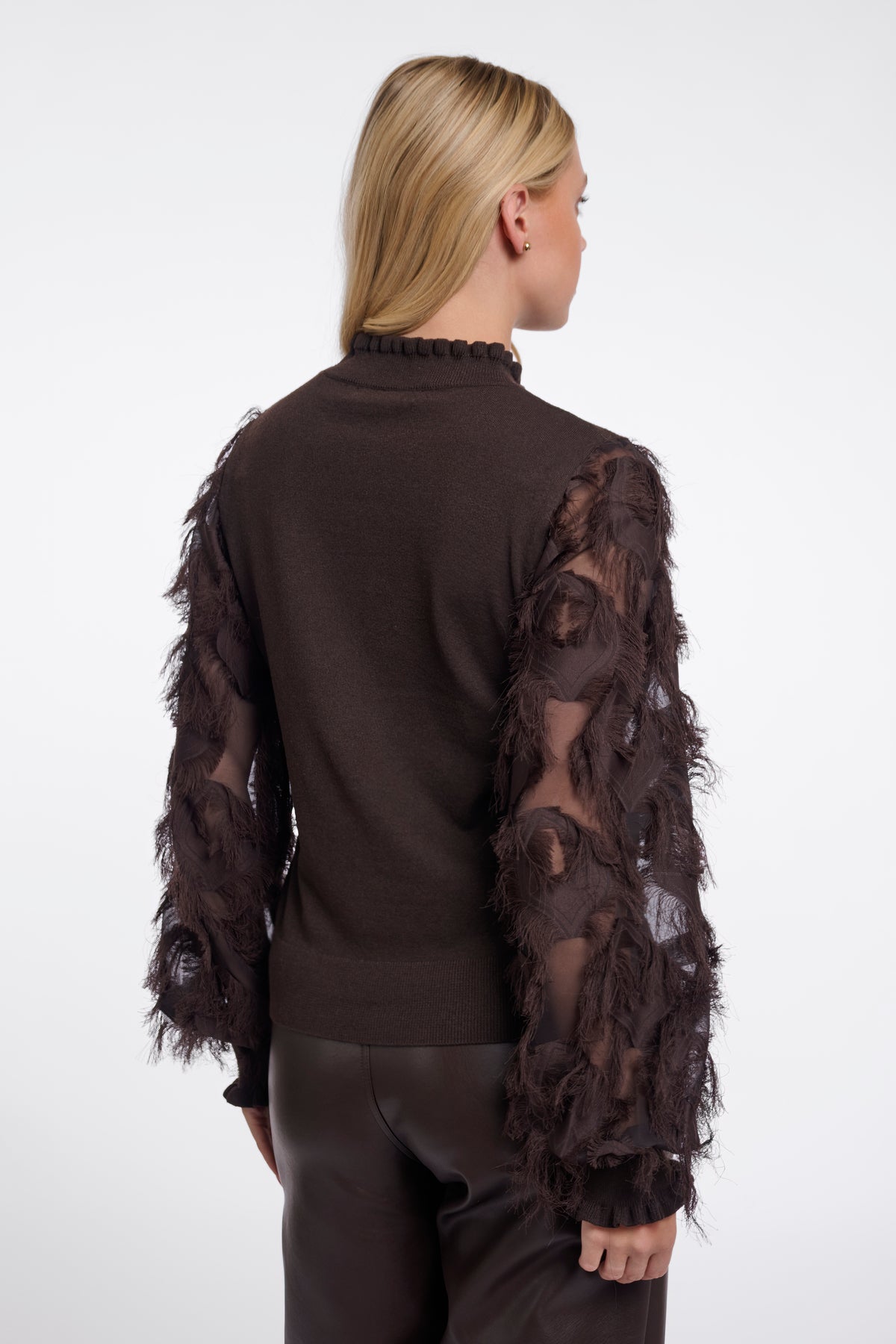 Mocha Feathered Sleeve Knit