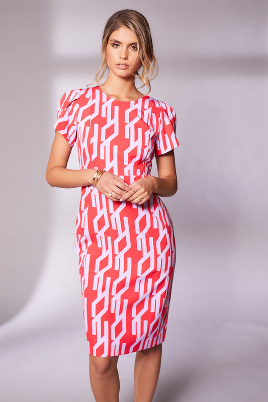 Lilac & Chilli Red Geometric Print Dress