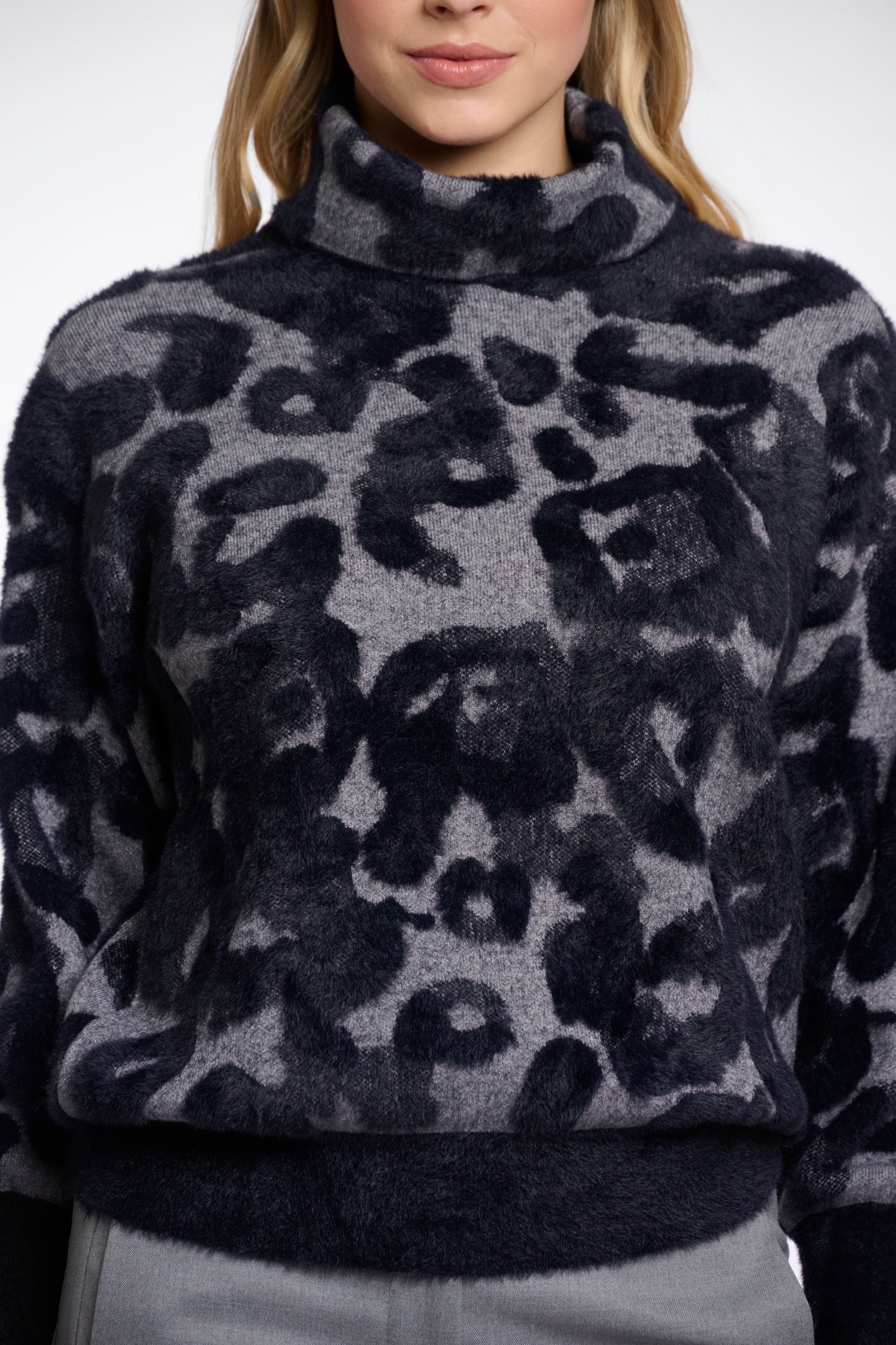 Black Leopard Print Boxy Turtleneck