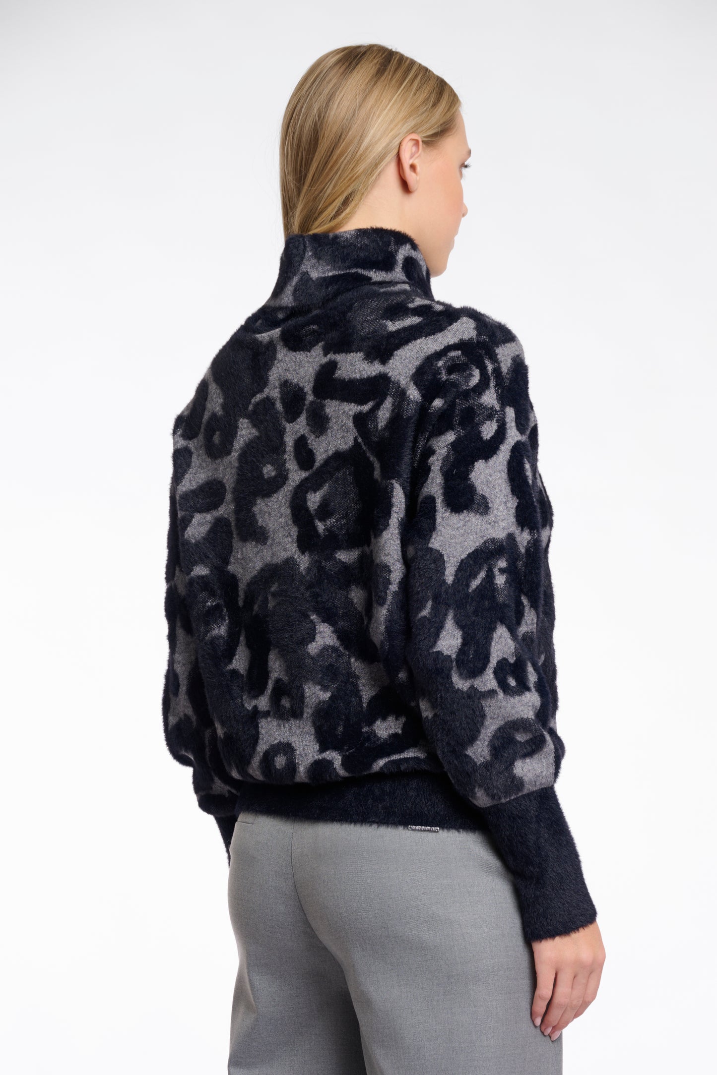Black Leopard Print Boxy Turtleneck