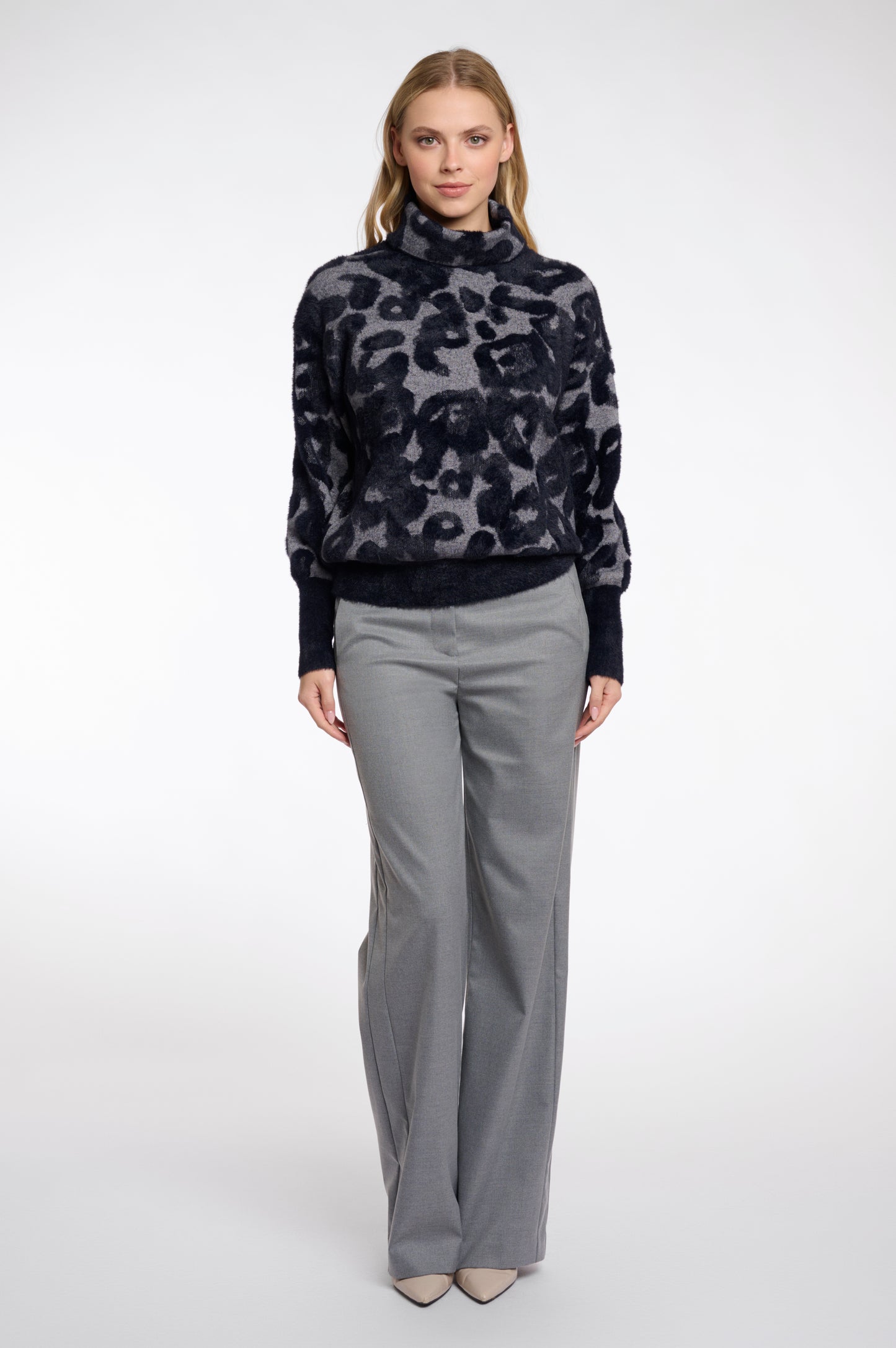 Black Leopard Print Boxy Turtleneck